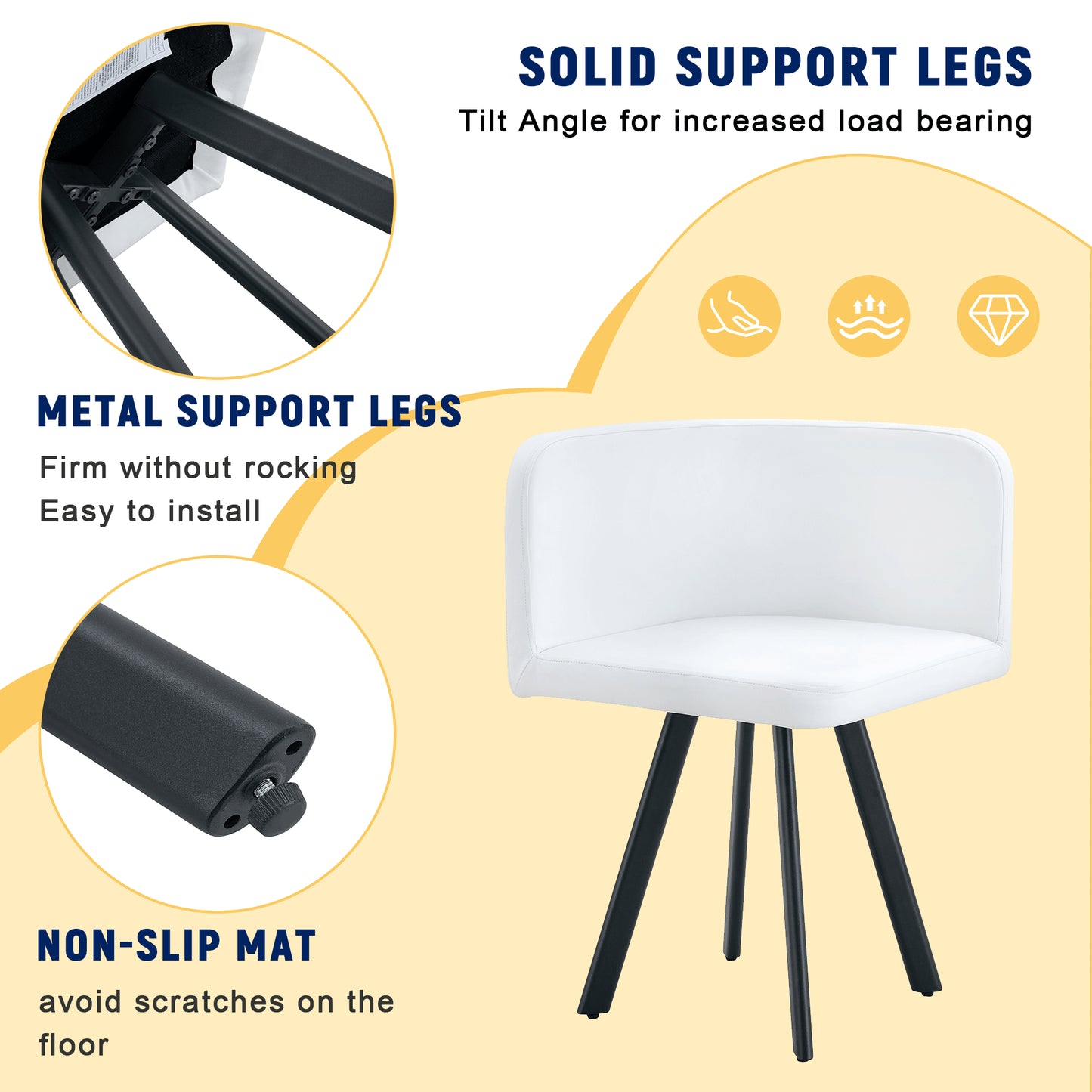 Modern White PU Material Dining Chair Set - 6 Chairs