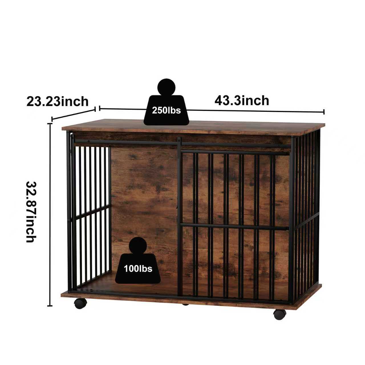 Large Wooden Dog Crate Furniture for Medium to Large Dogs - Black & Natural