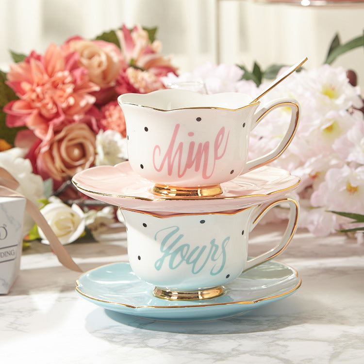 Coffee Cup and Saucer Set with Handle - Pink or Blue, 150ml Capacity