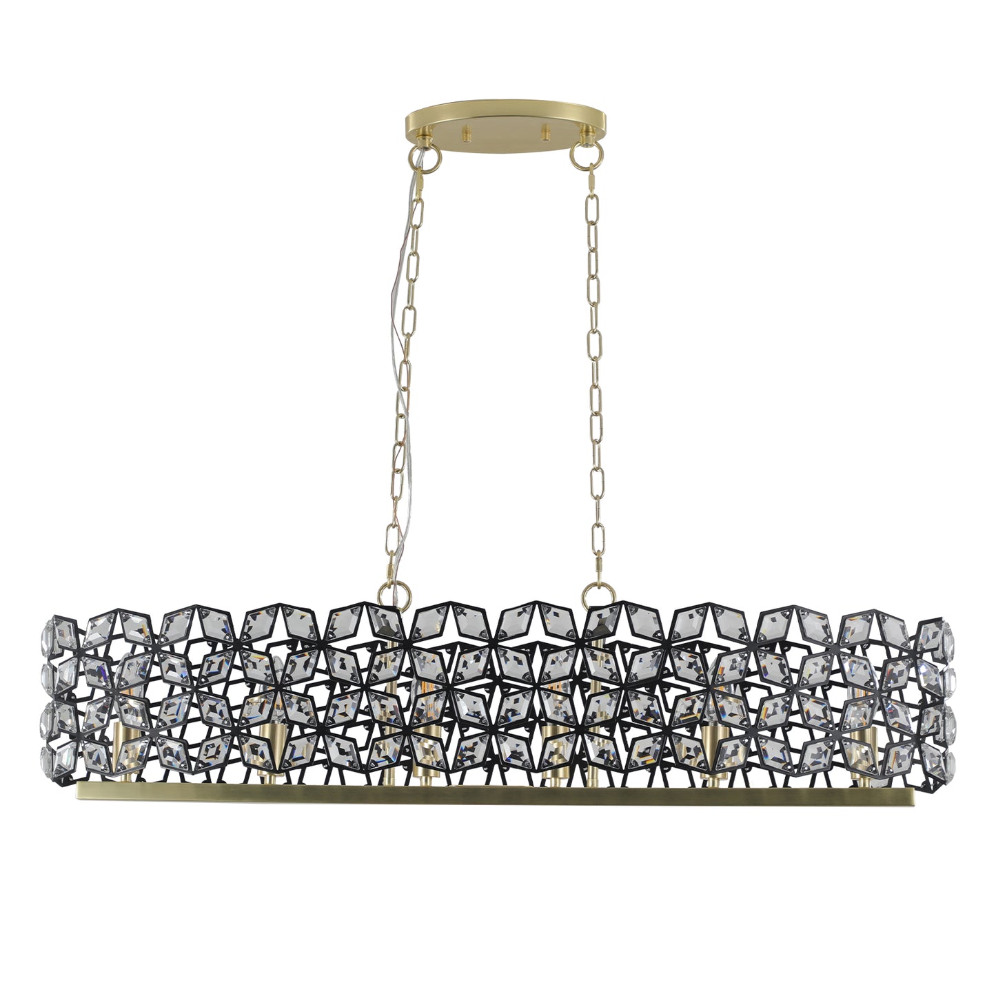 39-inch Modern Crystal and Black Gold Pendant Light Fixture for Living Room and Dining