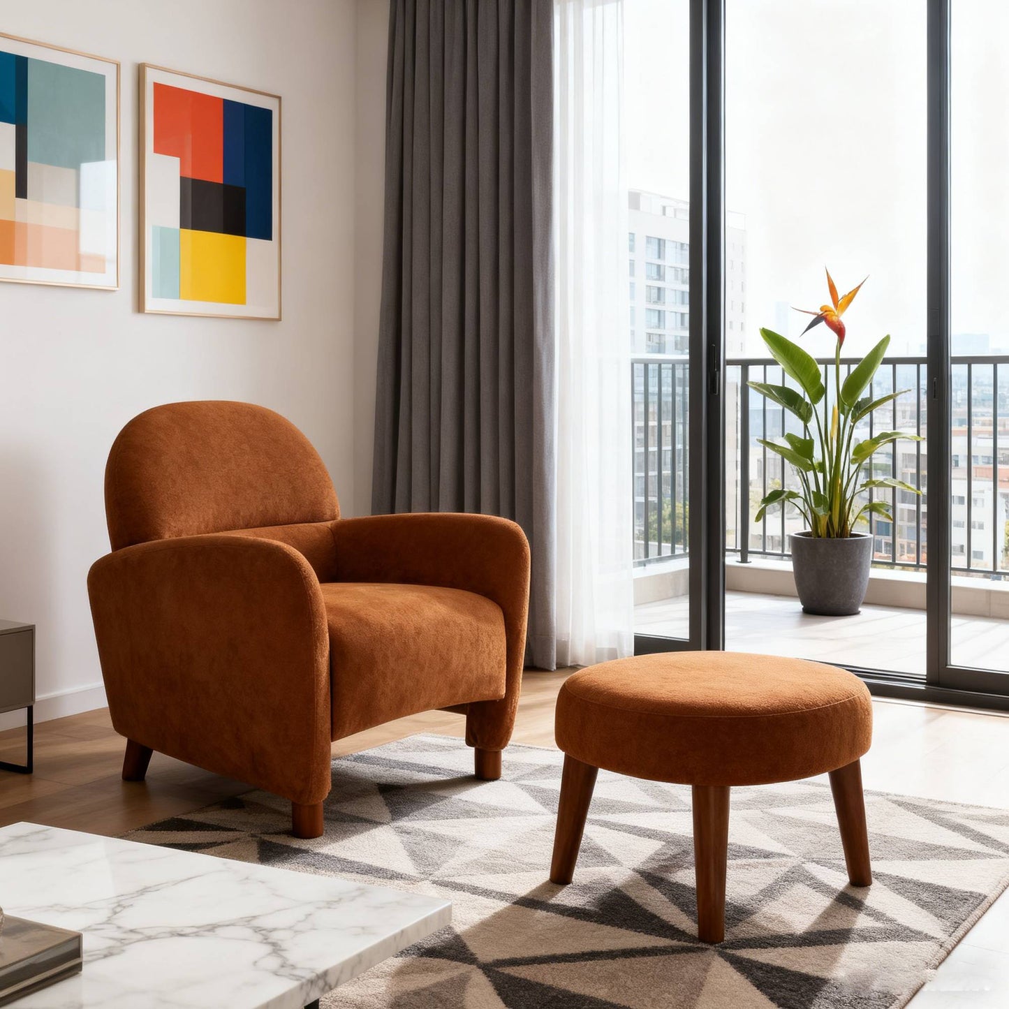 Modern Lazy Chair With Footrest Ottoman - Upholstered Leisure Sofa