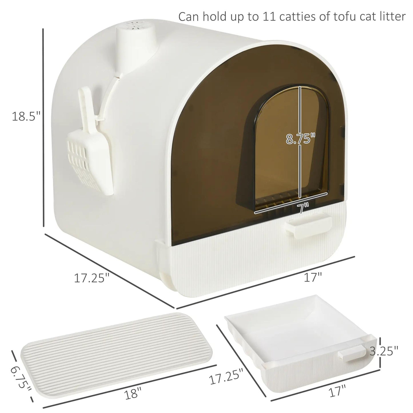 Cat Litter Box with Lid, Scoop & Filter - White