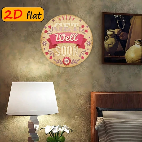 Get Well Soon Wall Plaque - Round Aluminum Floral Design