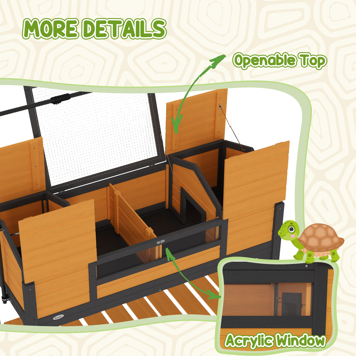 Pet Tortoise House with Adjustable Lamp Holder & Storage Shelf - Wooden Enclosure, Yellow