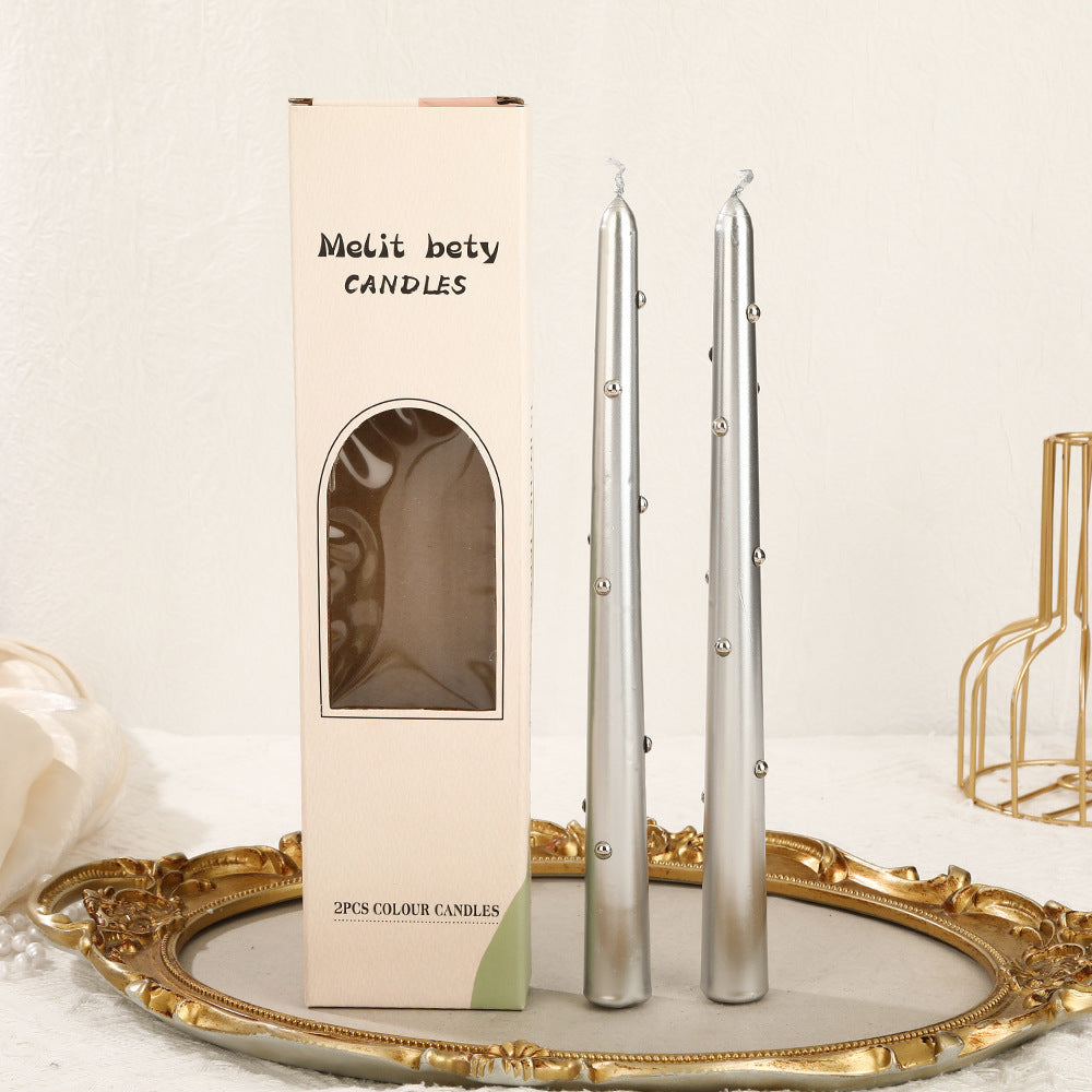 European-Style Electroplated Colored Pearl Long-Stem Candle for Home Use Smokeless
