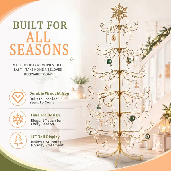 6ft Gold Iron Christmas Tree with Snowflake Topper - PVC