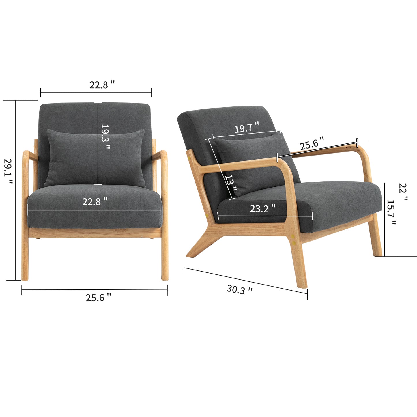 Mid Century Modern Accent Chair - Antique Grey Upholstered