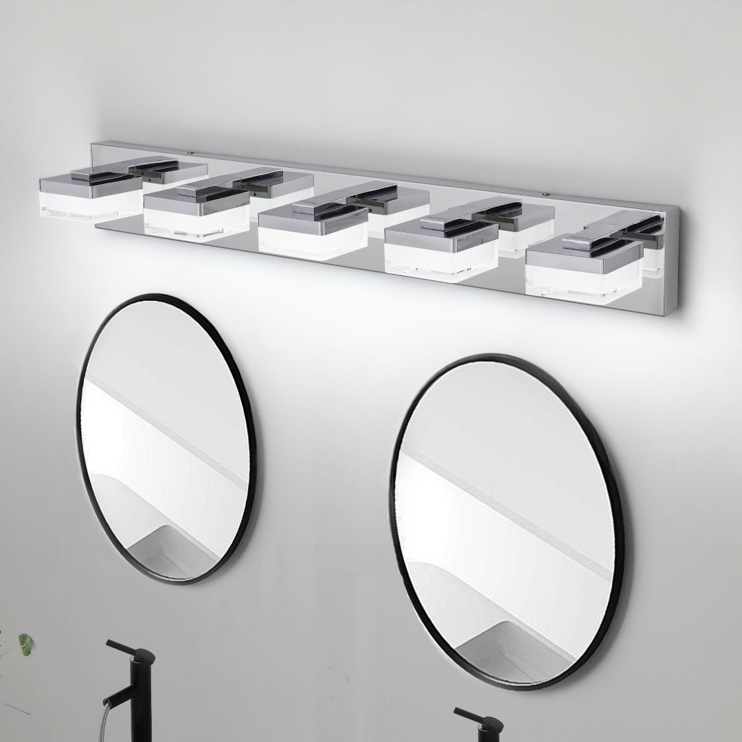 Modern Chrome LED Vanity Light - 5-Light Wall Sconce for Bathroom