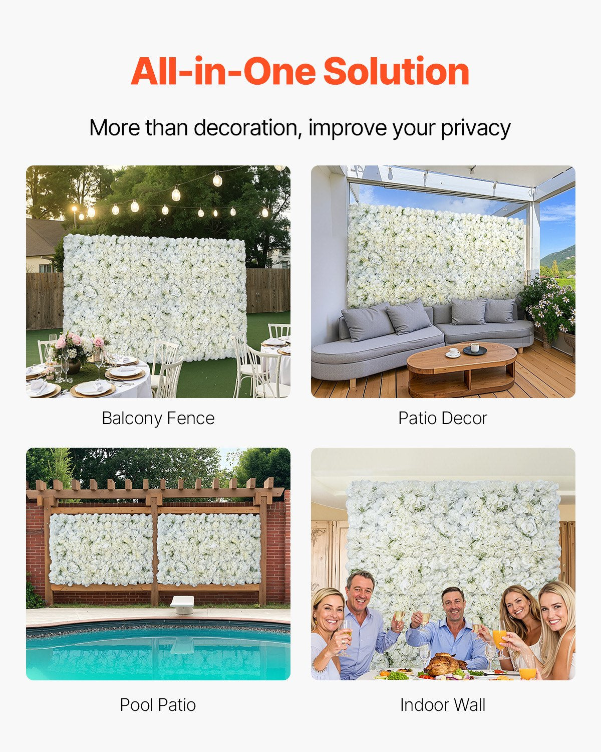 White 3D Flower Wall Panel Set - Artificial Floral Background for Wedding Decor 24 pcs