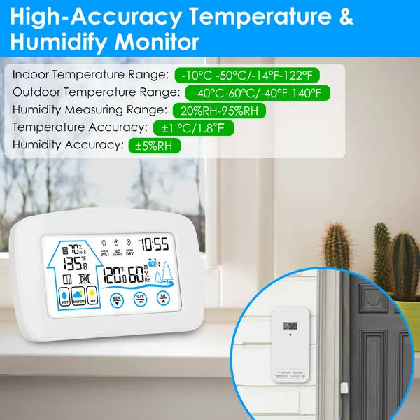 Wireless Weather Station with Temperature & Humidity Monitor - White