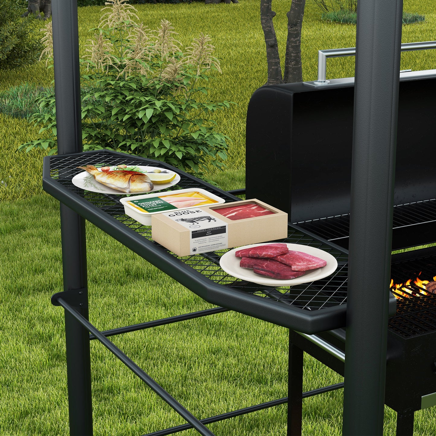 Outdoor Grill Canopy Gazebo with Vented Roof & Side Shelves