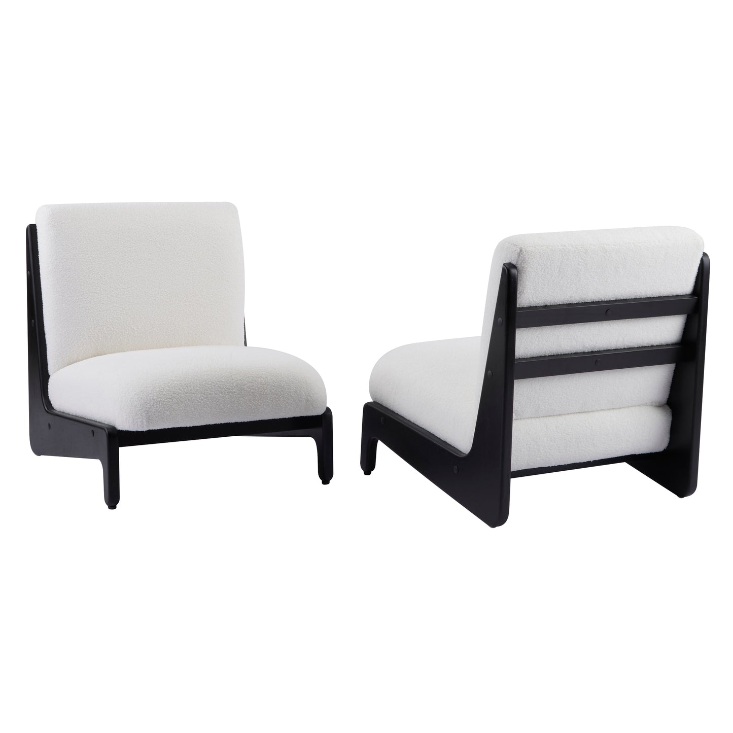 Living Moda Accent Chair White With Black Solid Wood Frame, Set Of 2