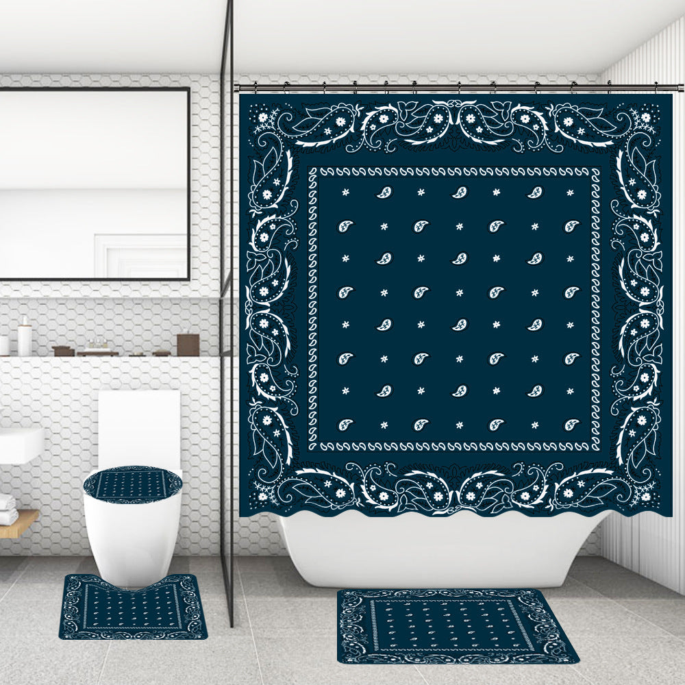 Bathroom Shower Curtain and Floor Mat Set Ocean World Printing - 4 Piece