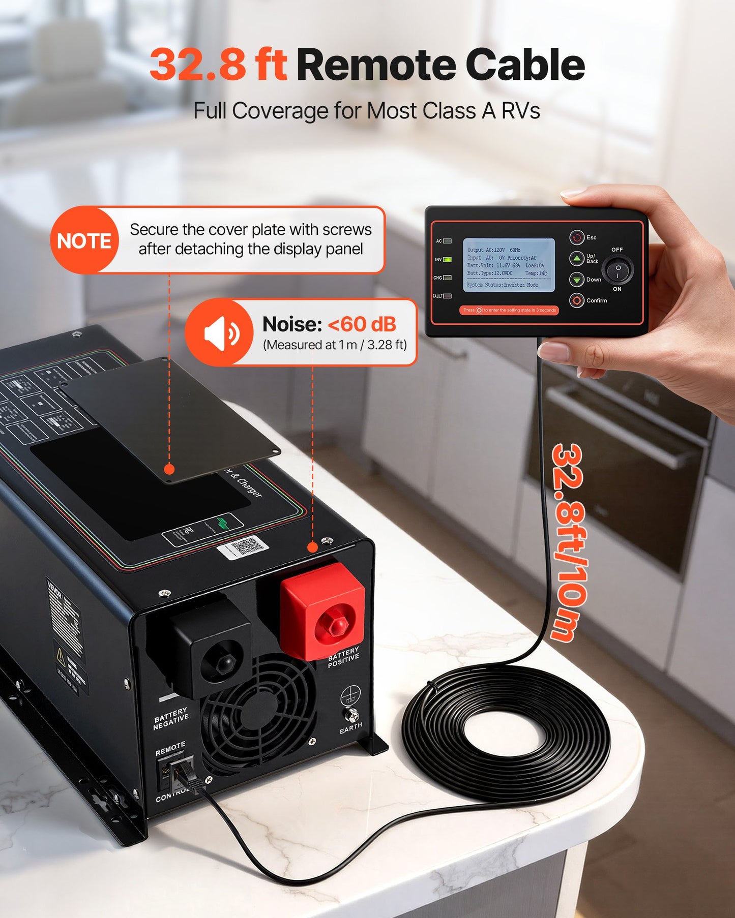 1200W Pure Sine Wave Inverter Charger - DC 12V to AC 120V for RV Camper Home with LCD & Remote