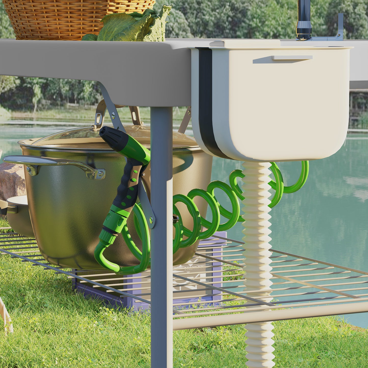 Portable Fish Cleaning Table with Sinks & Faucet - Gray