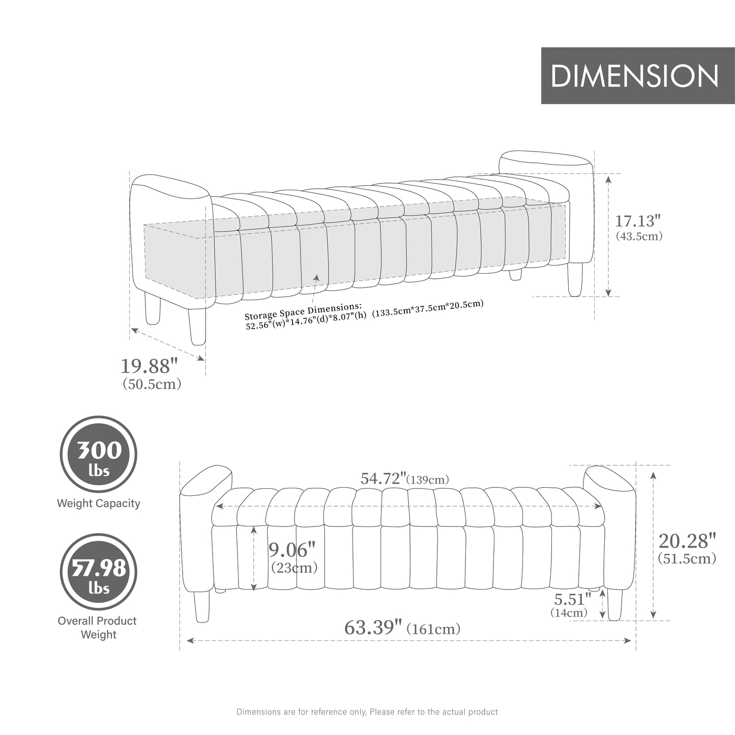 63.4" Modern Upholstered End of Bed Bench - Wheat Storage Seat