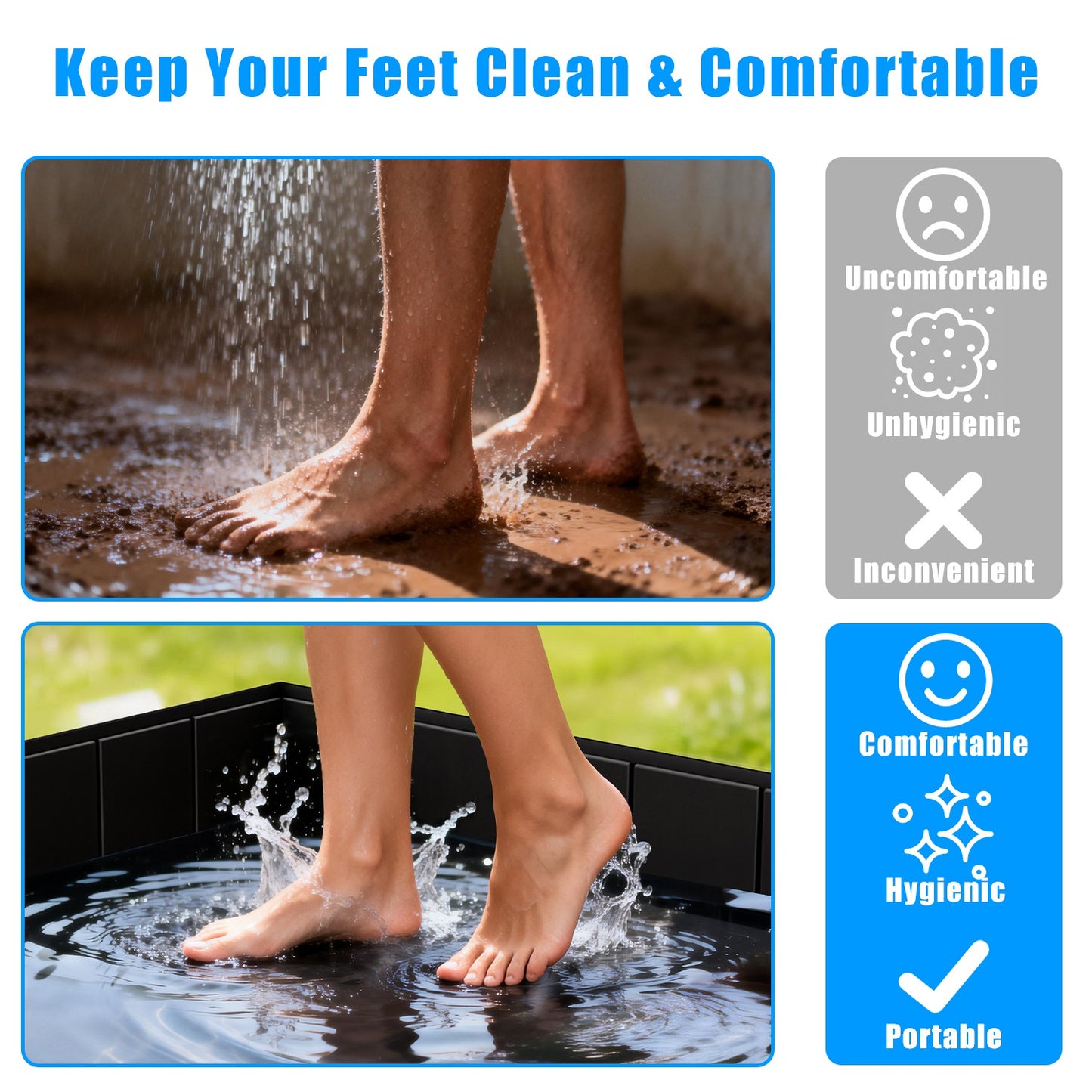 Portable Shower Pan - 41-Inch Collapsible Camping Basin with Drain Pipe