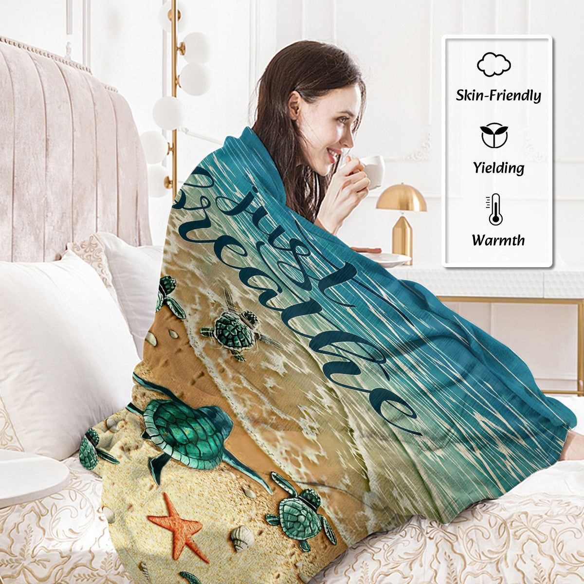 Tropical Sea Turtle Flannel Fleece Throw Blanket - Multiple Sizes