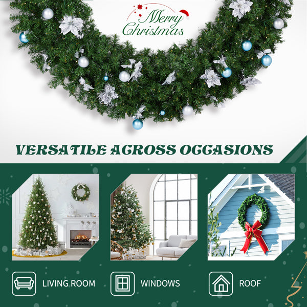 60-Inch Lighted Artificial Christmas Wreath with 220 LED Lights & DIY Ornaments - Green