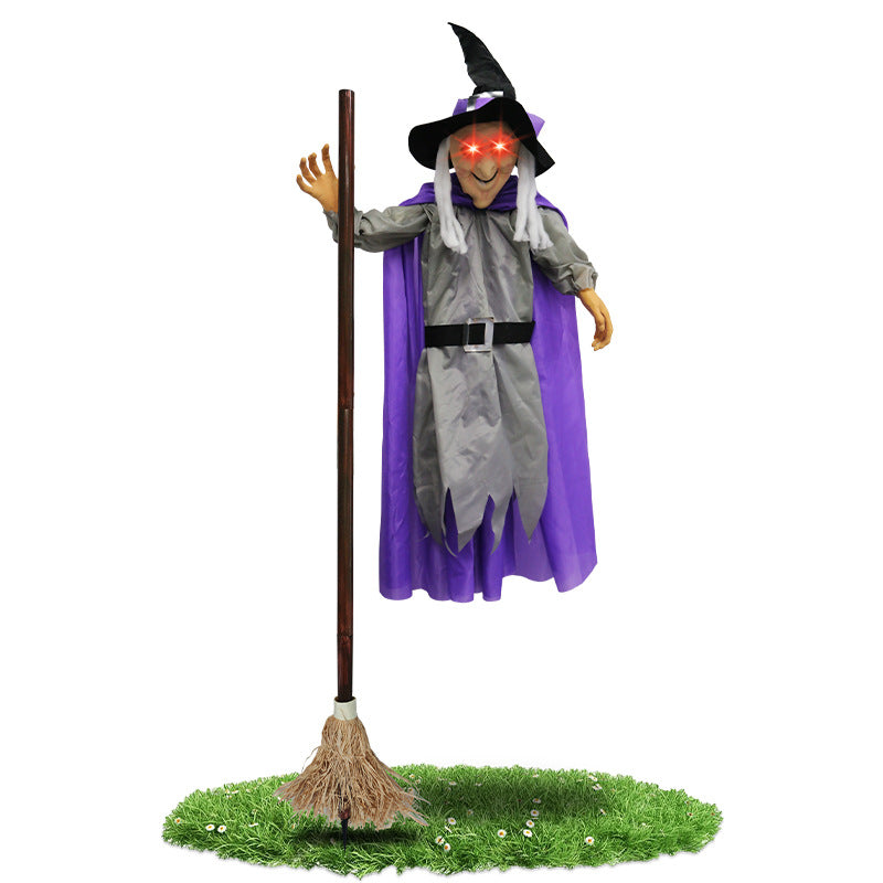 Large Flying Witch Halloween Decoration Outdoor Animatronic Horror Prop with Sound