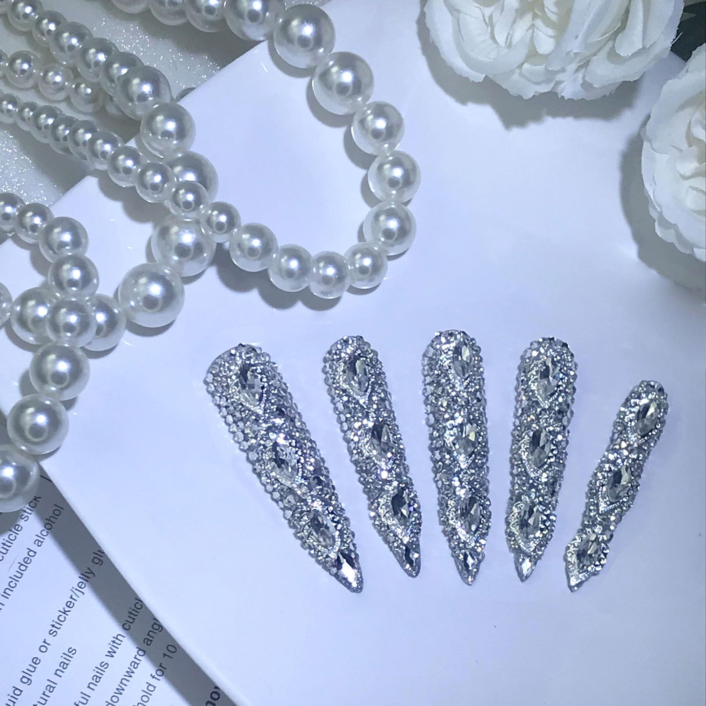 Glacial Empress Handmade Almond Press-On Nails with 3D Crystal Diamonds