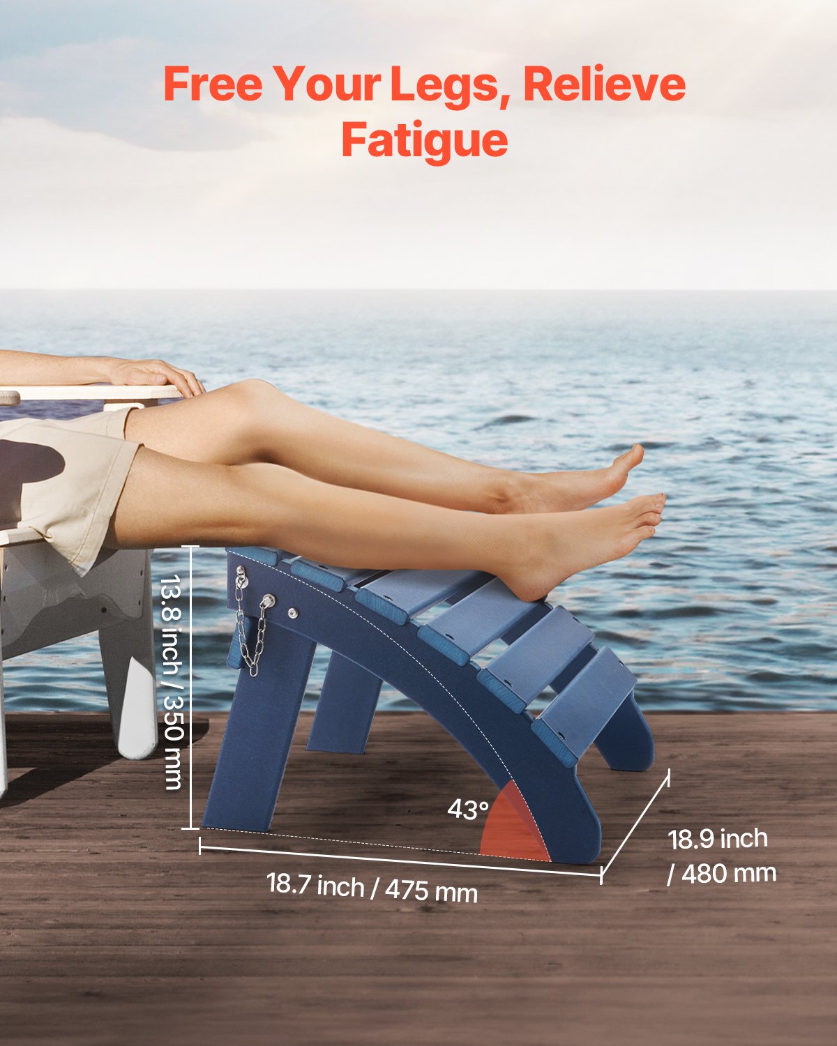 Folding Outdoor Ottoman for Adirondack Chairs - Blue Patio Footrest