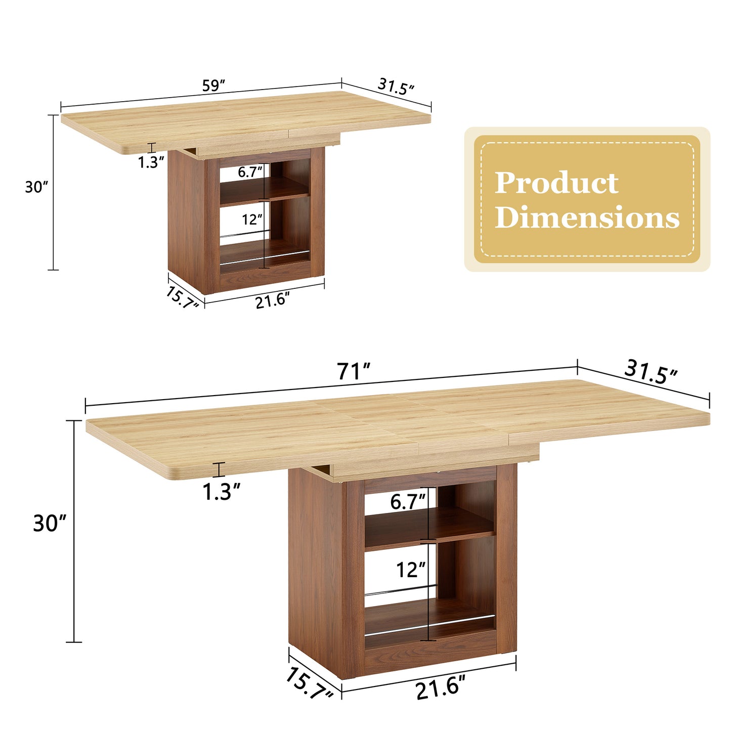 An Expandable Dining Table With Storage Space, A 59 Inch To 71