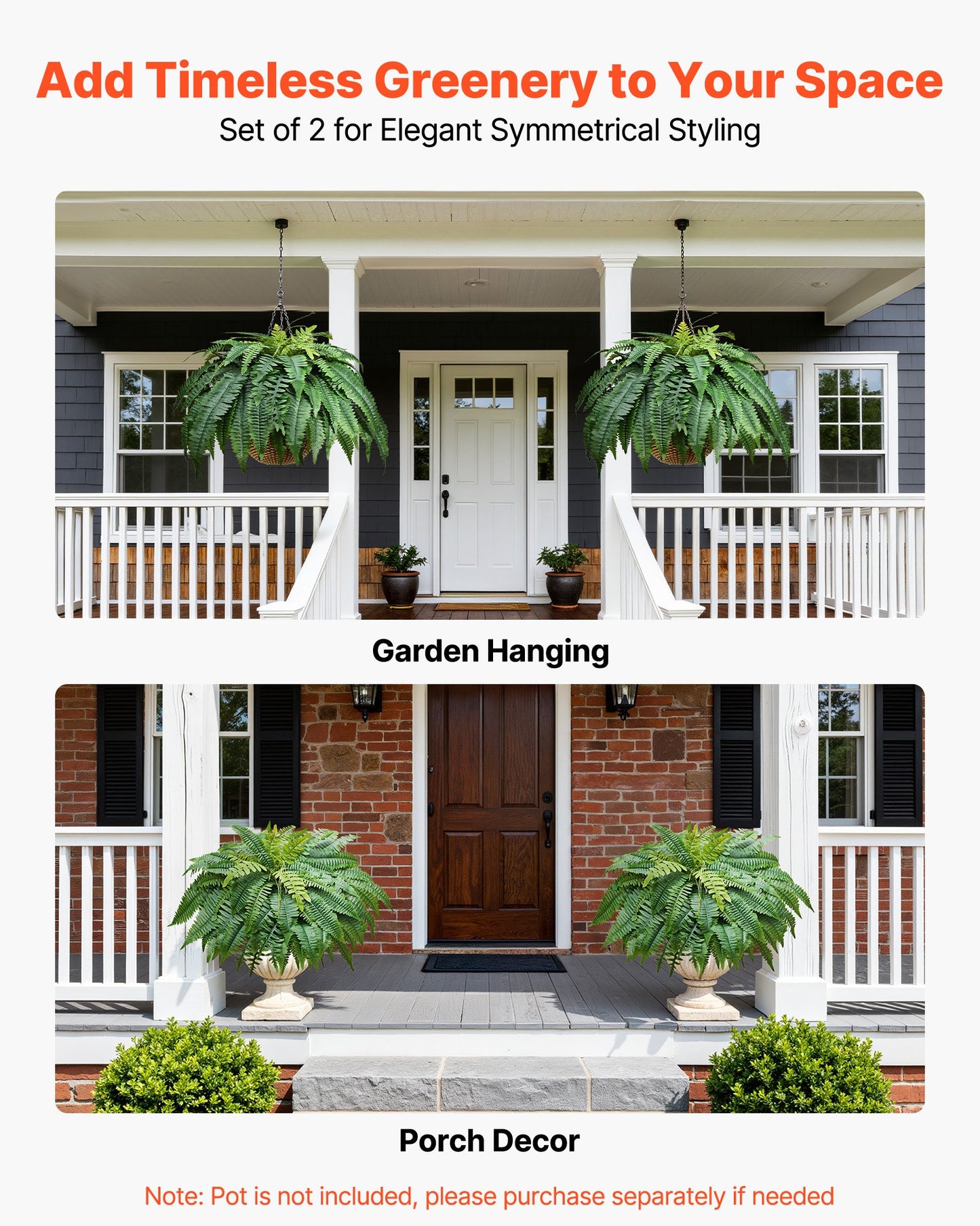 48 Inch Artificial Fern Bush Set of 2 - Faux Greenery for Indoor Outdoor Decor