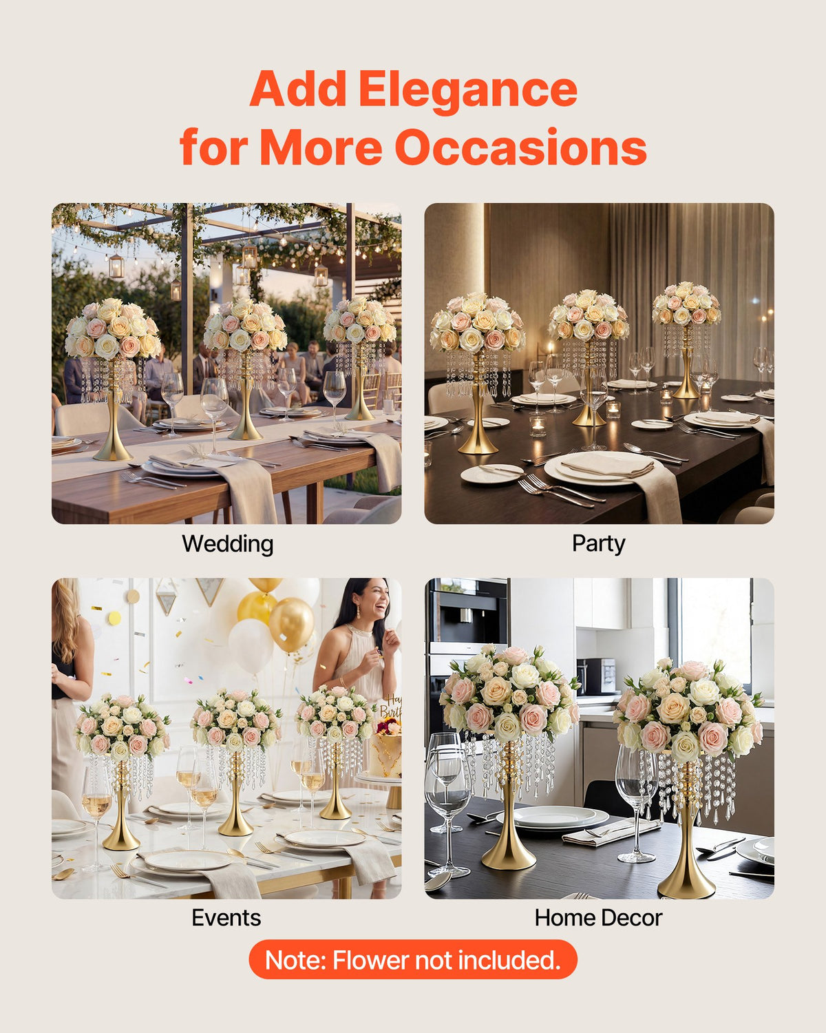 20 Pack Tall Wedding Flower Vases - Gold Electroplated Centerpieces for Events
