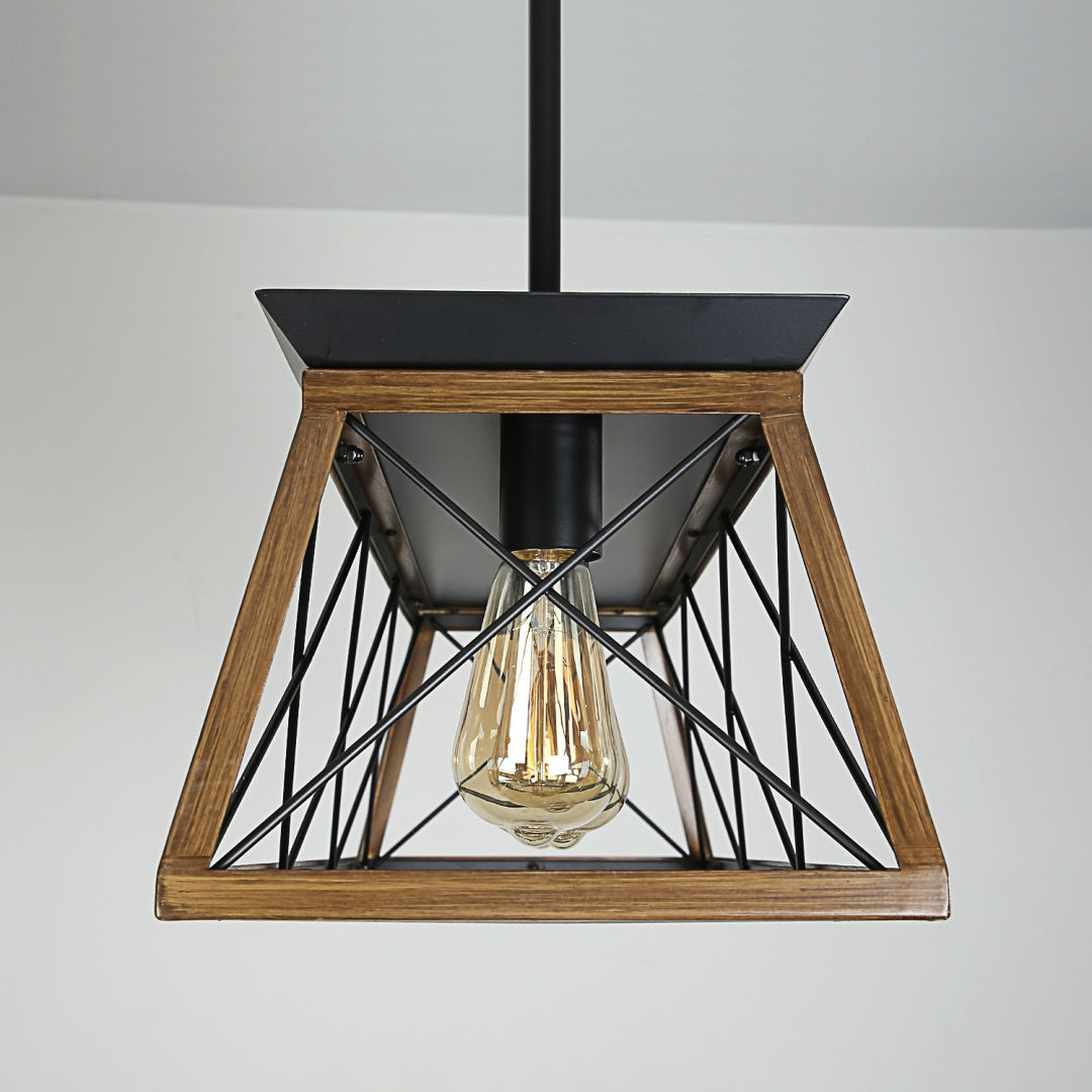 32-Inch Walnut Industrial 5-Light Pendant Chandelier - Adjustable