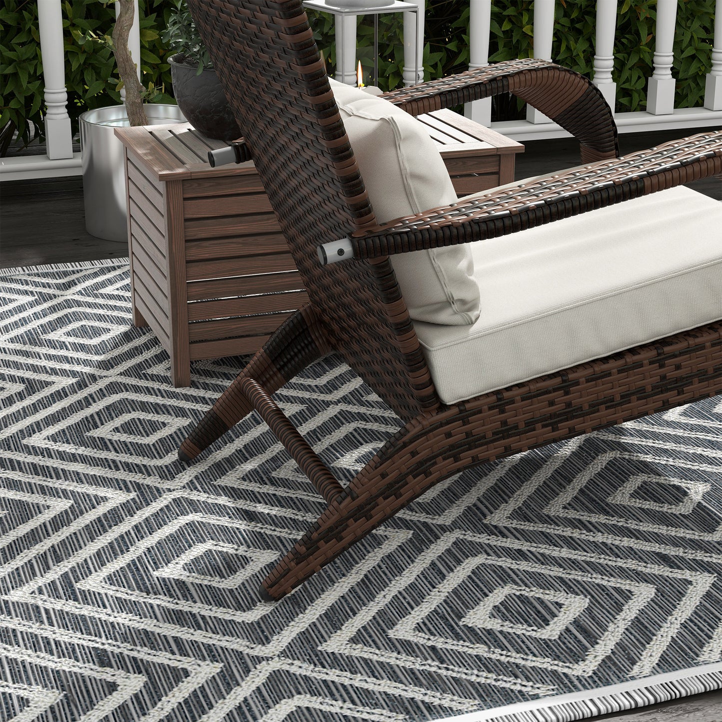 Wicker Adirondack Chair with Ottoman & Cushions - Cream White