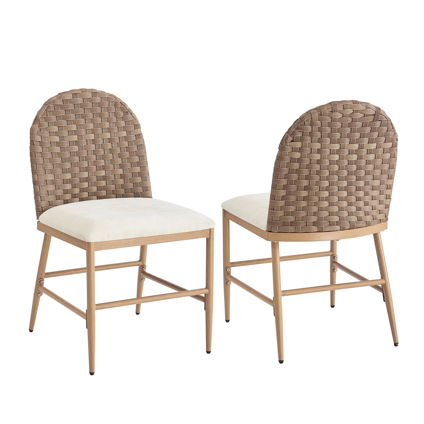 Upholstered Dining Chairs Set of 2 - Armless Iron Frame with Rattan Backrest
