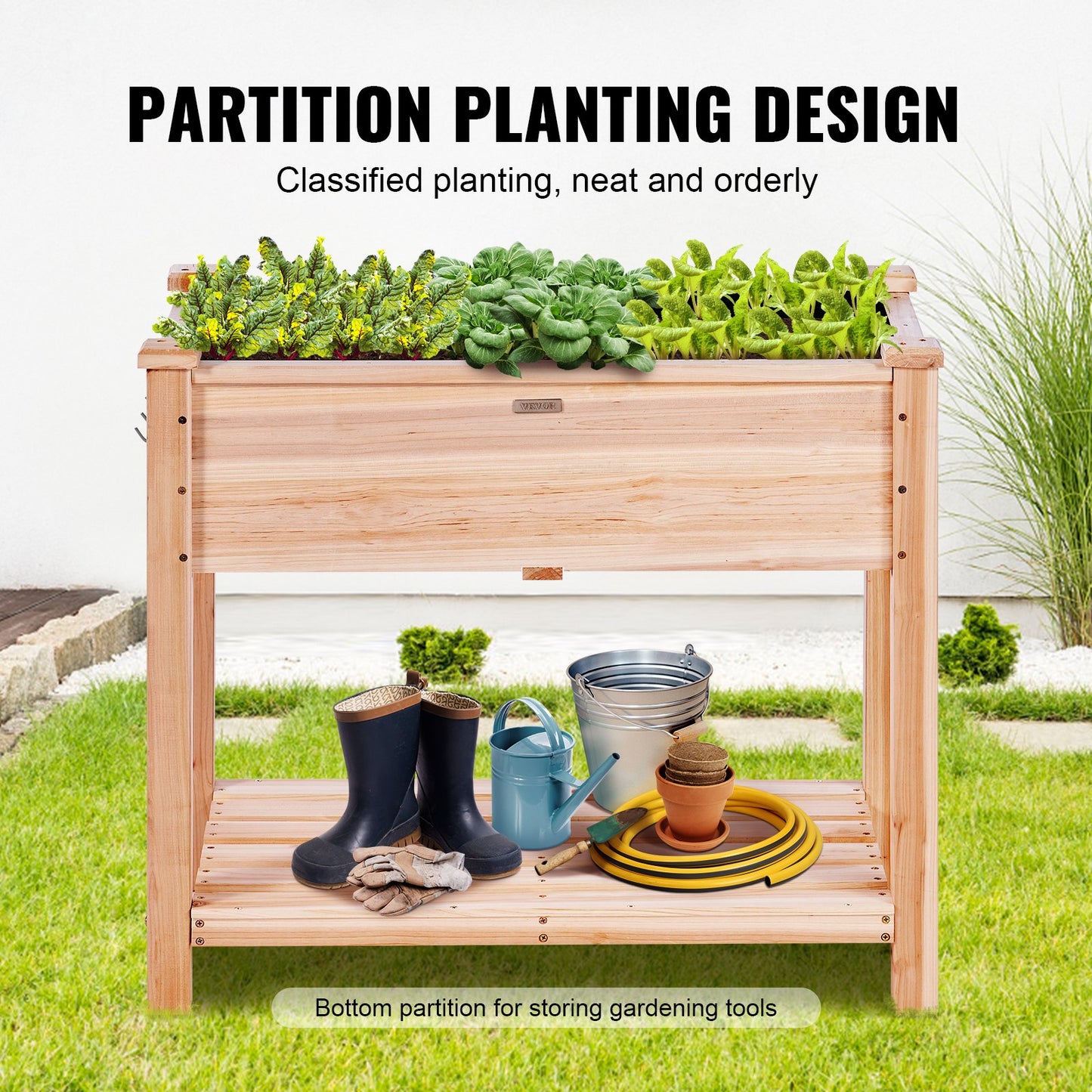 Wooden Raised Garden Bed Planter Box 33.9x18.1x30 Inches with Accessories - Natural