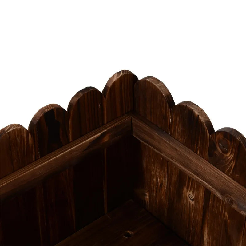 Raised Wooden Planter Box Garden with Scalloped Edges - Natural Finish