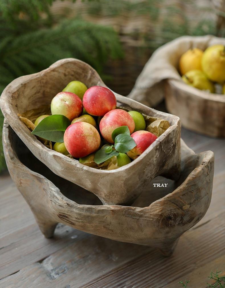 Wooden Ingot-Shaped Fruit Tray with Feet - Solid Wood Bread Plate for Kitchen