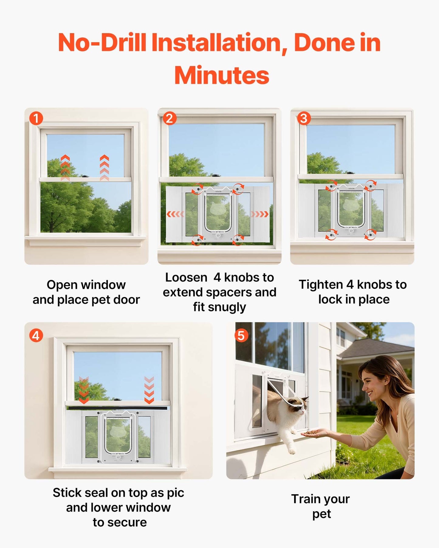 Adjustable Cat Window Door with Lock Modes - Aluminum Frame, Magnetic Closure