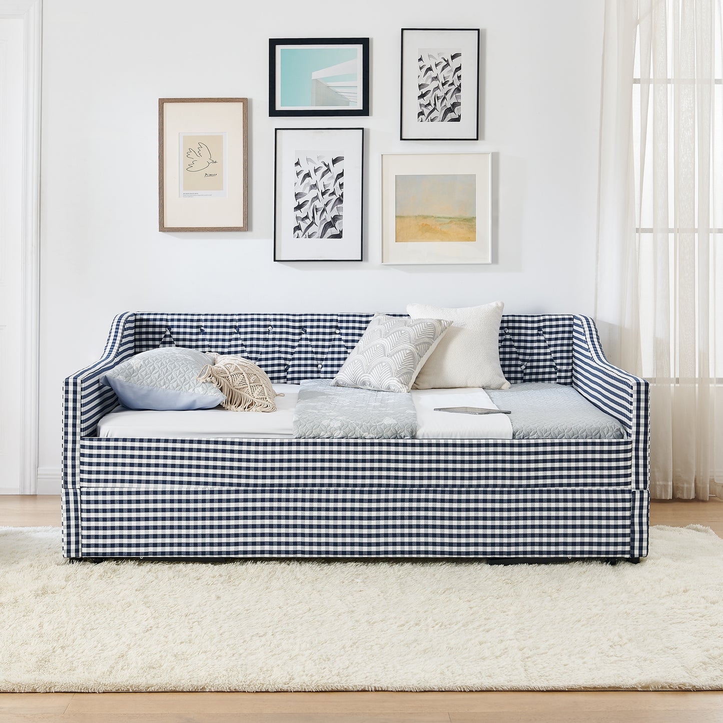 Full-Size Upholstered Daybed with Trundle & Storage - Dark Blue