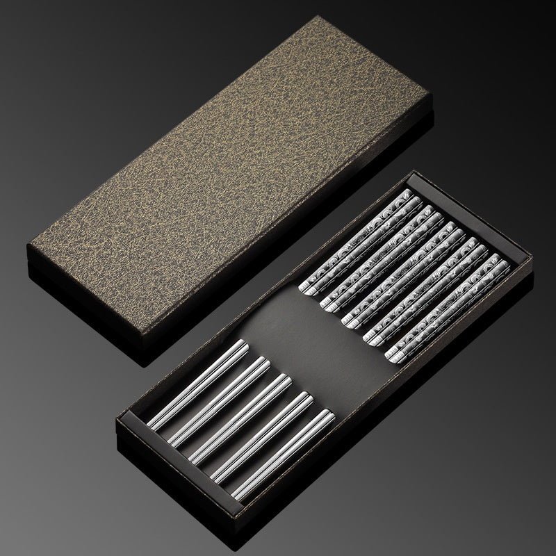 Stainless Steel Chopsticks with Dragon Pattern - Food Grade Kitchen Utensils