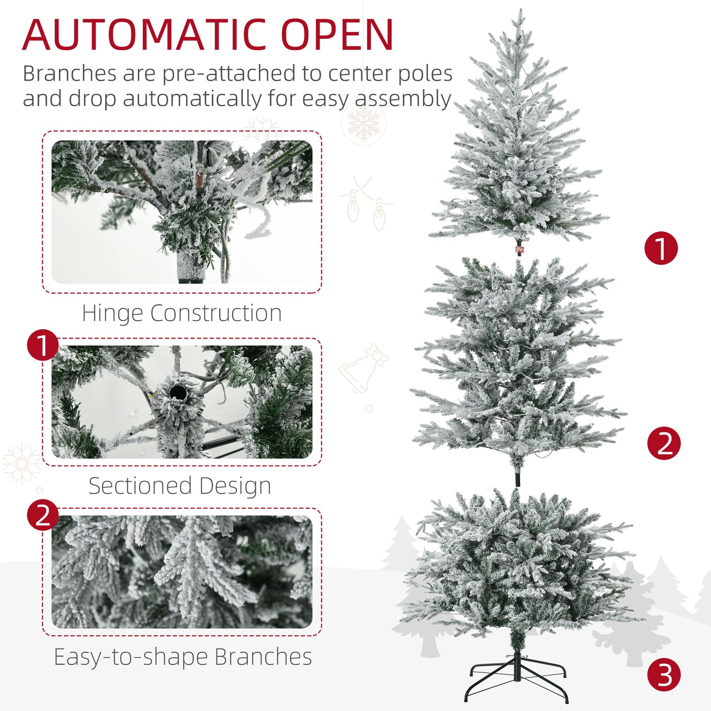 7.5ft Pre-Lit Artificial Flocked Christmas Tree with Warm Lights