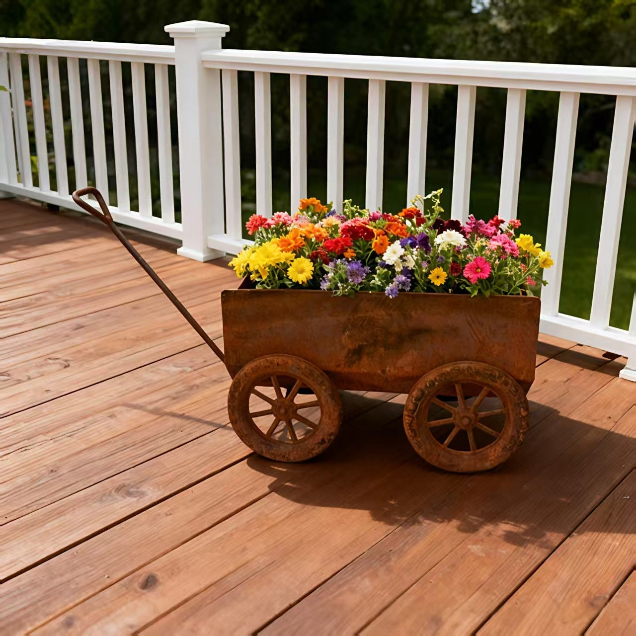 Rustic Metal Wheelbarrow Flower Pot for Outdoor Garden Decor - Cart Style