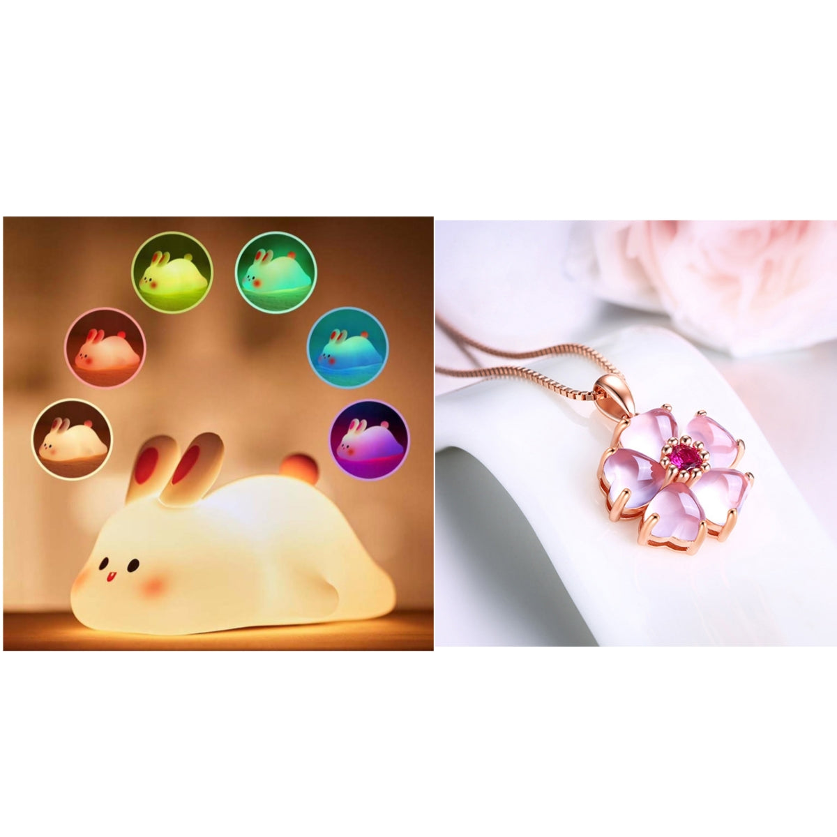 Cute LED Night Light for Kids - Touch Control Rabbit & Duck Nightlights, Rechargeable Bedside Lamp, Christmas Gift