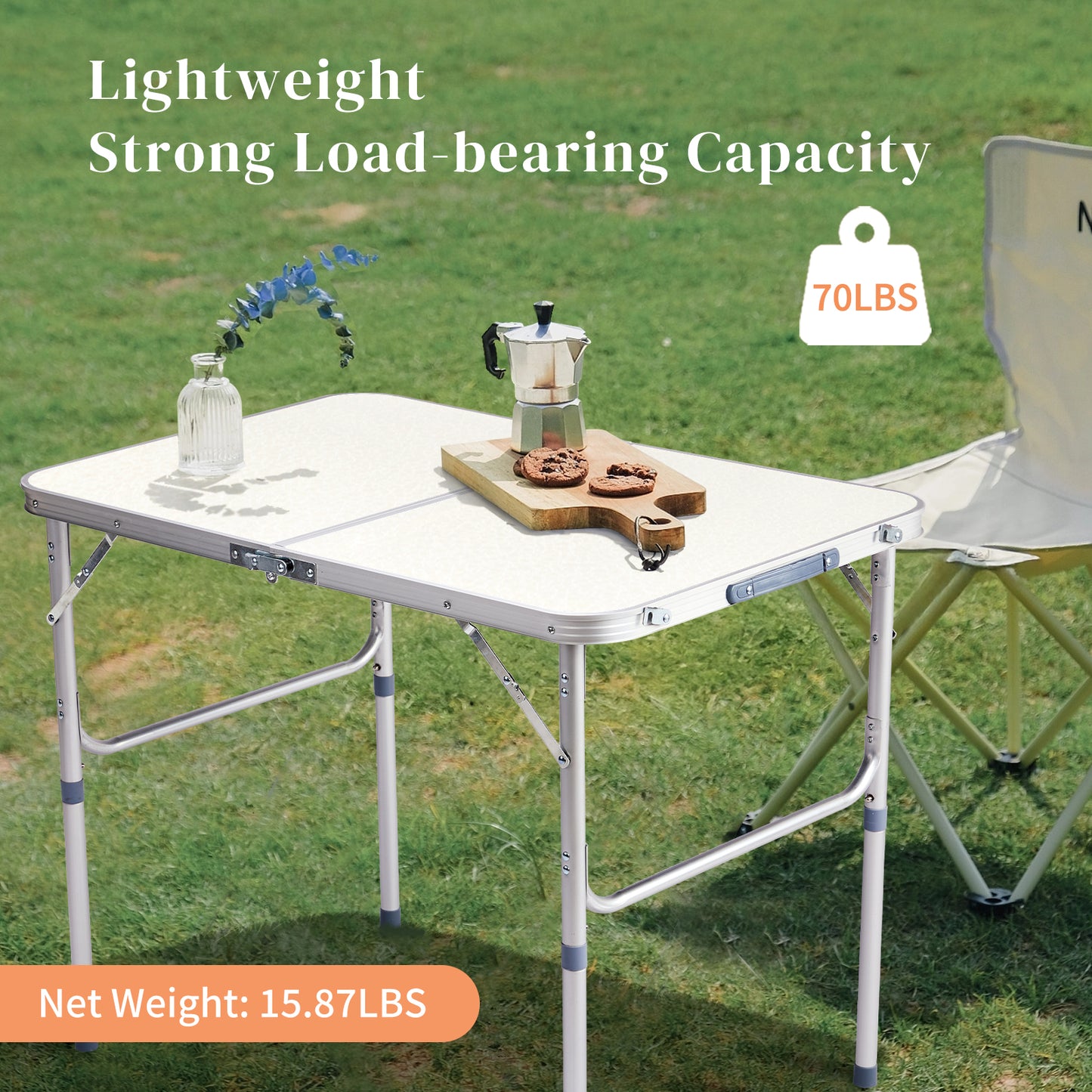 3ft Portable Aluminum Folding Table - White, 90x60cm