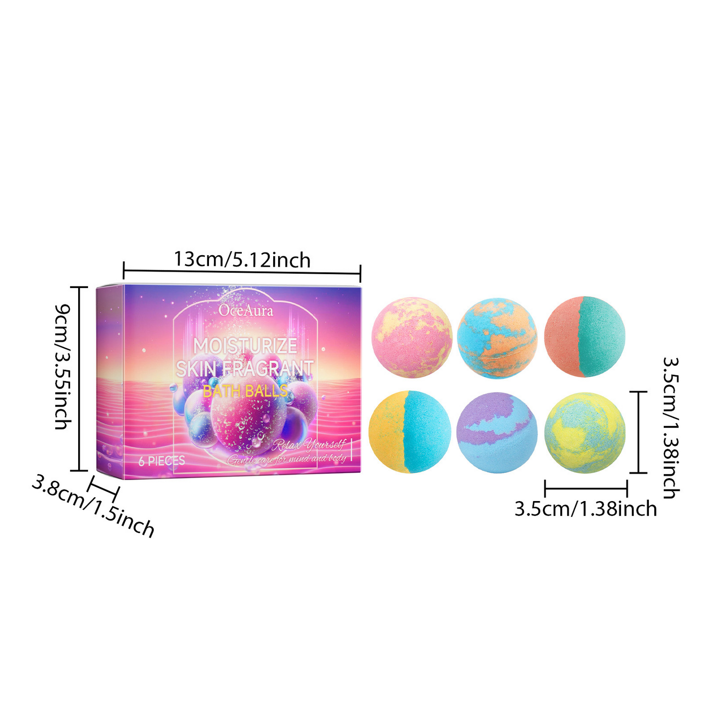 6-Piece Natural Essential Oil Bath Bomb Gift Set for Relaxing Spa