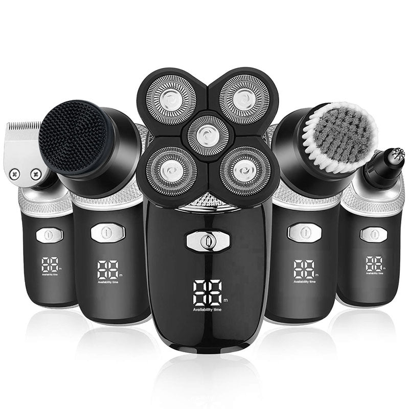 Rechargeable 4-Head Electric Razor with Cleansing Brush Kit - Black