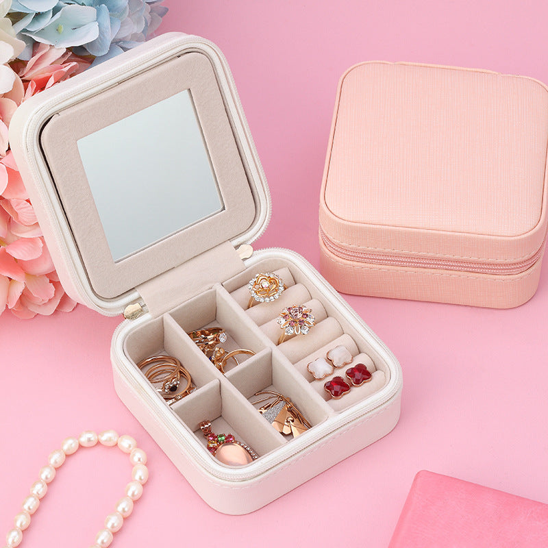Jewelry Storage Box for Earrings and Rings Small Organizer with Mirror