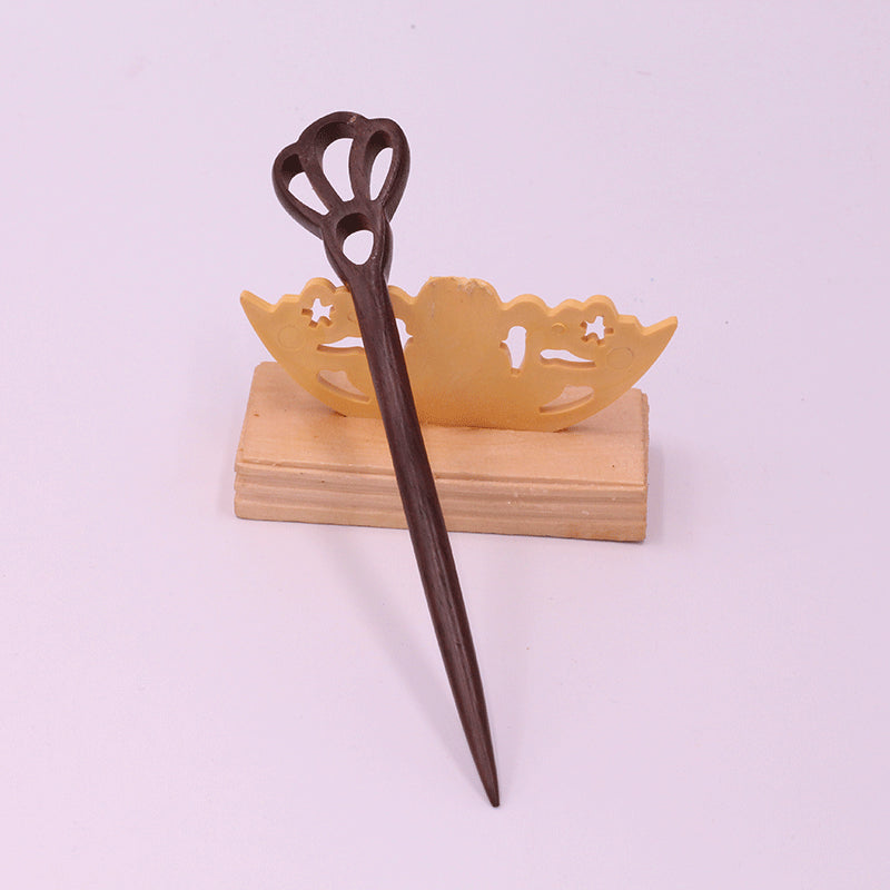 Wooden Ebony Hairpin with Open Carving