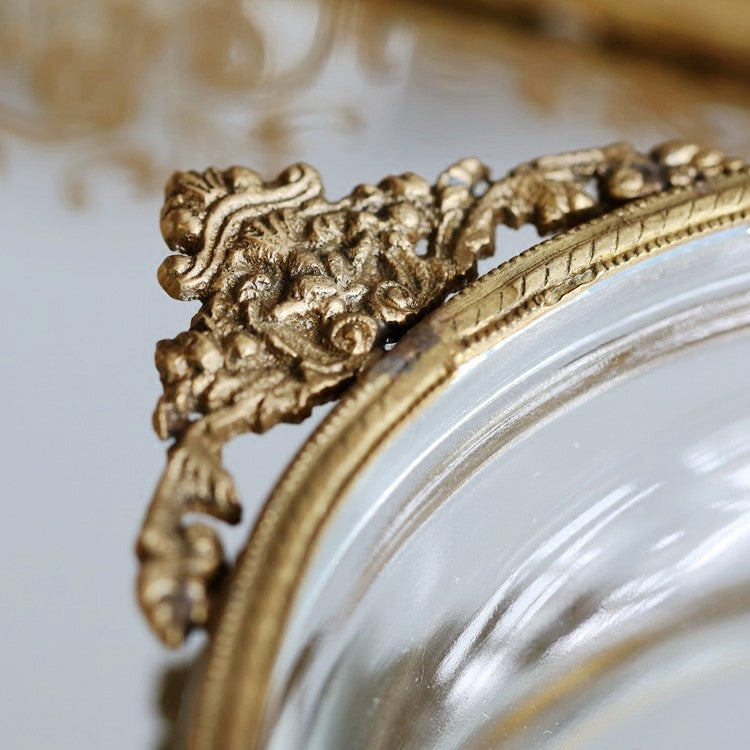 Handmade Brass Edging Jewelry Box with Glass Top - French Style Storage Organizer