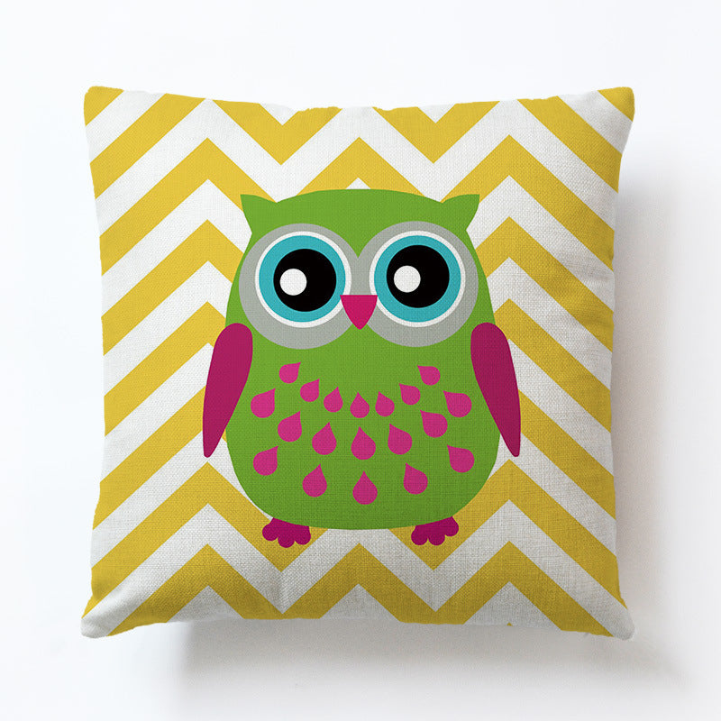 Animal Cartoon Sofa Pillow Cover - Geometric Owl Cushion Case - 45x45cm
