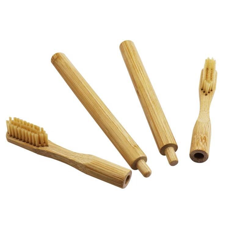 Replaceable Bamboo Toothbrush with Cylindrical Handle - White & Black