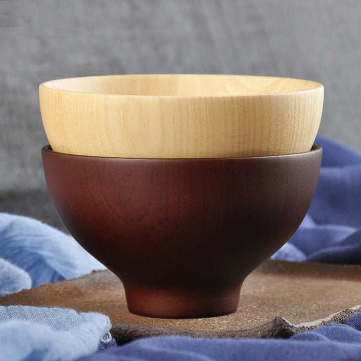 Japanese Wooden Rice Bowl - Traditional Kitchen Dinnerware - White
